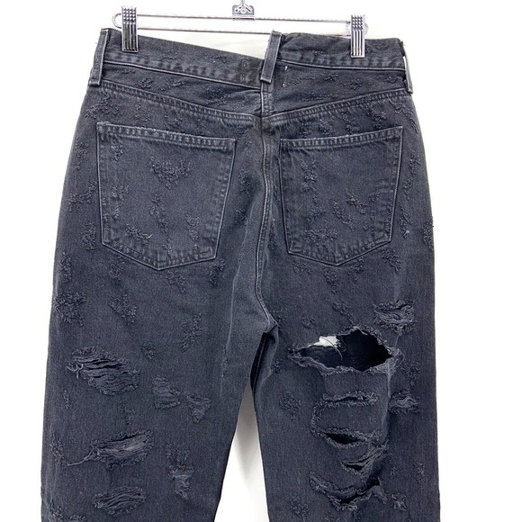 Agolde Womens 28 Criss Cross Jeans Straight Destroyed Black Raw Hem Rigid Button - Picture 5 of 12